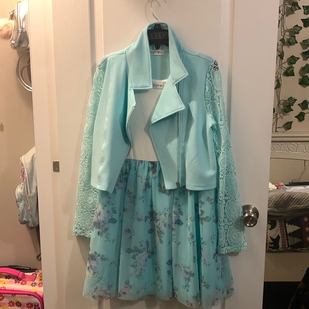 Teal knit works dress from belk with jacket size L plus